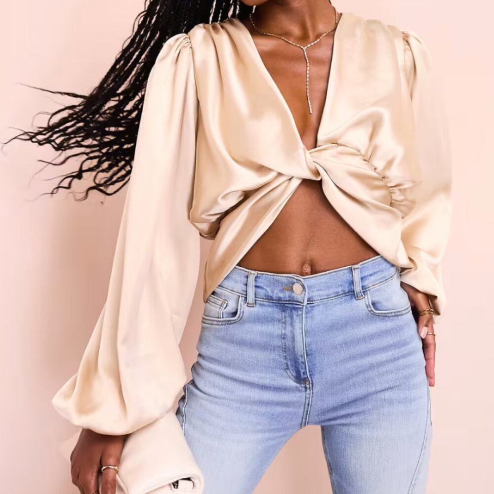 ASOS LUXE NWT Satin Drape Twist Front Top  size 2